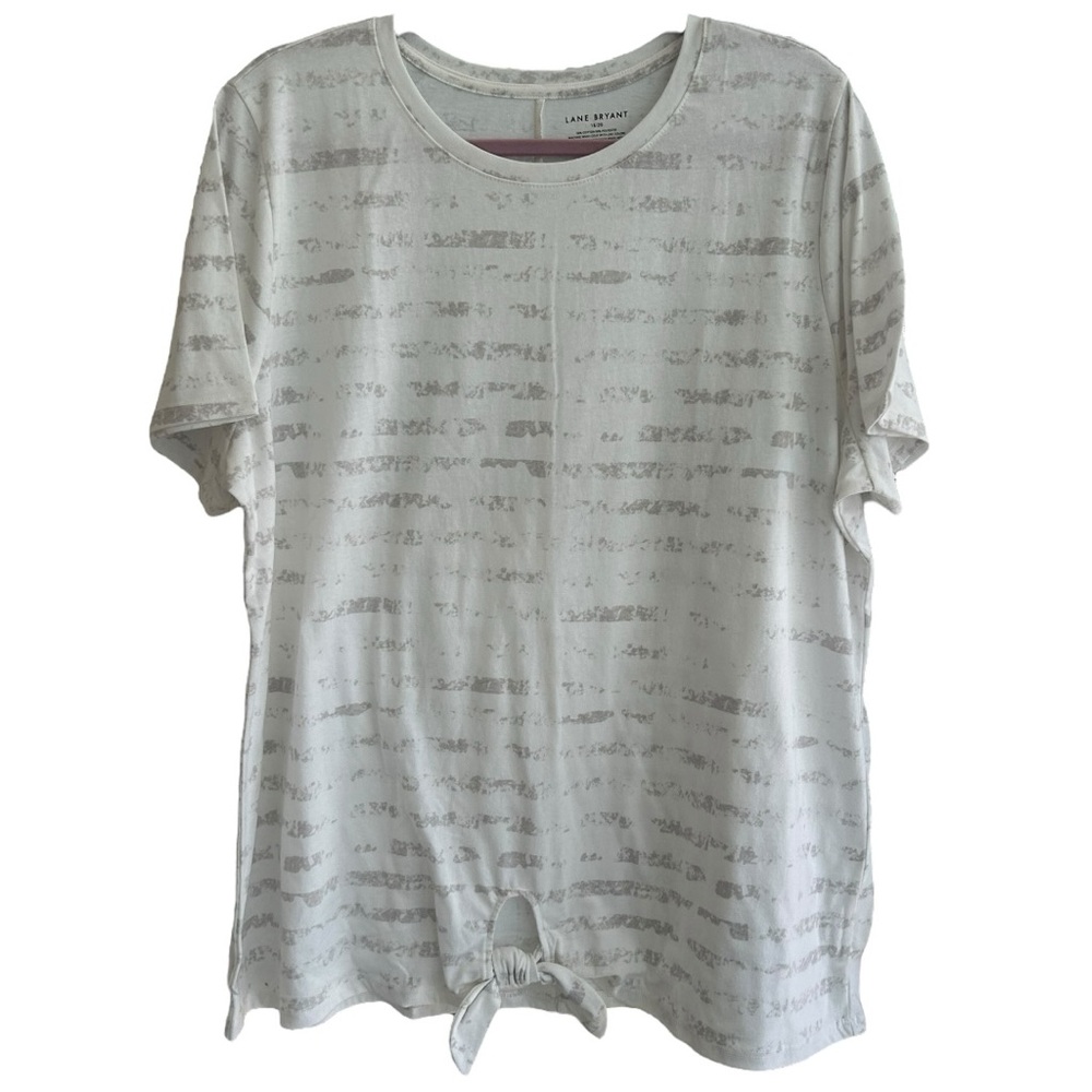 Lane Bryant Women’s NWT White Striped Short Sleeve Tie Front Tee Sz 18/20